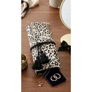 Chico's Jewelry Roll Tan Black NWT Leopard Print Travel Organizer Tassel MSRP$59